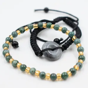 #134-NATURAL JADE JADEITE DONUT & BEAD BRACELET