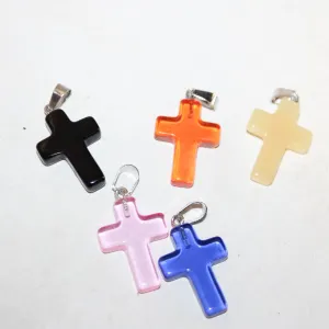 5 CROSS SHAPED PENDANTS NATURAL STONES, HEALING