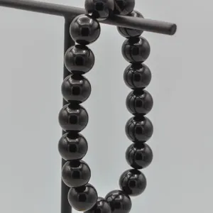 #96- NATURAL BLACK OBSIDIAN BEAD BRACELET 10MM/75"