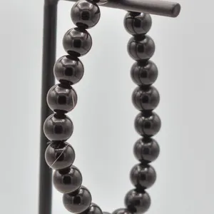 #98- NATURAL BLACK OBSIDIAN BEAD BRACELET 8MM/75"