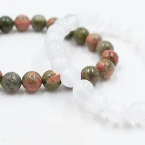 #56- NATURAL SELENITE & UNAKITE BEAD BRACELET