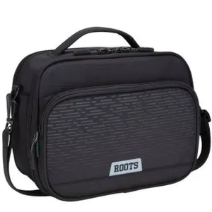 Roots Compact Lunch Bag in Black with Dual Zipper Design