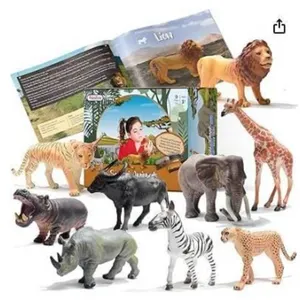 Prextex Safari Animals 9-Piece Set With Learning Book