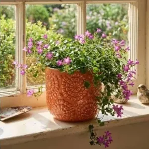 Stone & Beam Floral Embossed Planter in Arabesque Color, Small