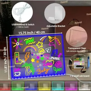 Fanrui 7-Colors 15.75x11.81 Inch LED Acrylic Dry Erase Memo Whiteboard with Remote, Timer & Dimmer,