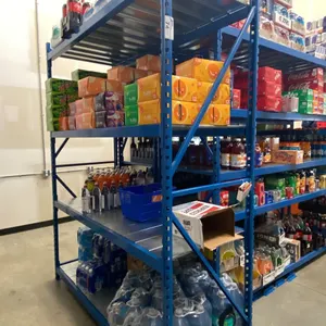 BLUE COMMERCIAL RACKING UNIT WITH 6- 8' UPRIGHTS, 34- 8' SIDE RAILS & ALUMINUM PANEL DECKING