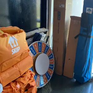 2 ULINE INSTANT CANOPIES, LARGE AMOUNT OF HOT FOOD DELIVERY BAGS & PRIZE WHEEL