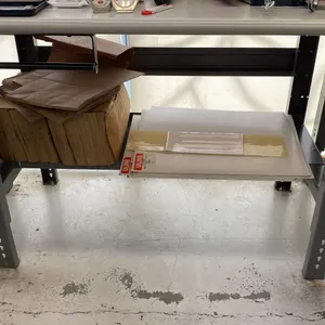 GREY ADJUSTABLE HEIGHT 2 TIER WORK TABLE APPROX 48"L X 30"D *CONTENTS NOT INCLUDED*