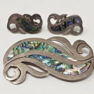 Sterling & Abalone Brooch & Earrings