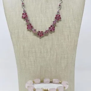 Vintage Pink Crystal Flower Necklace