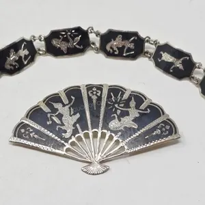 Vintage Siam Silver Goddess Brooch & Bracelet