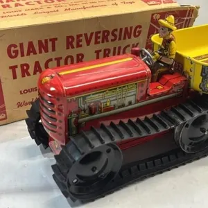 Marx Tin Wind Up Toy Tractor & Dump Box 14 inches