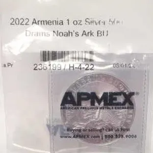 2022 Armenia Drams Noah's Ark 1 Oz. Fine Silver