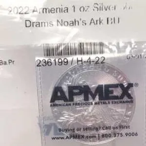 2022 Armenia Drams Noah's Ark 1 Oz. Fine Silver