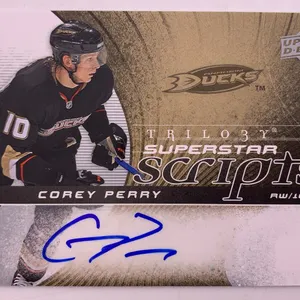 2008–09 Upper Deck Trilogy Superstar Scripts Corey Perry Autographed Hockey Card