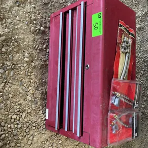 4-Drawer Red Toolbox with 3 pair of valve extenders, toolbox is 26 1/4 x 12 1/4 x 15 1/4H.