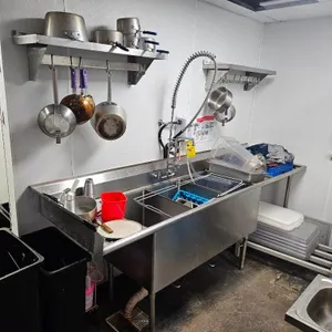 Advance Tabco Stainless Steel 3-Bowl Sink w/ Handspray, Stainless Steel Wall Shelves, Dishwasher Return Tables, etc. (Lot)