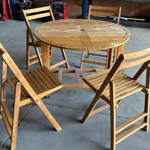 Folding Wooden Drop Leaf Patio Table & 4 Chairs.