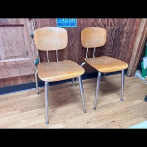 Set of 2 Vintage Wood and Metal School Chairs