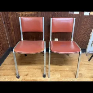 Pair of Vintage Metal Frame Chairs with Orange Vin
