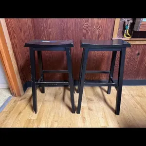 Pair of Black Wooden Bar Stools