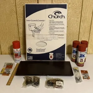 Toilet Seat, Floating Shelf, Casters & Spray Paint