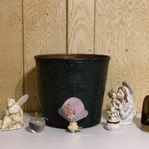 Basket Planter, Brass Candleholder & Figurines