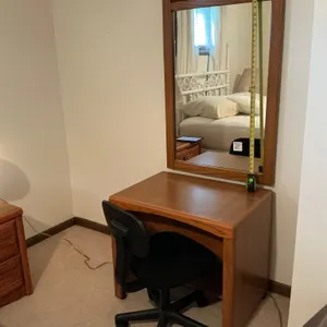 Wood Desk with Mirror and Chair