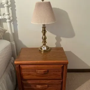 Oak Two-Drawer Nightstand and Lamp