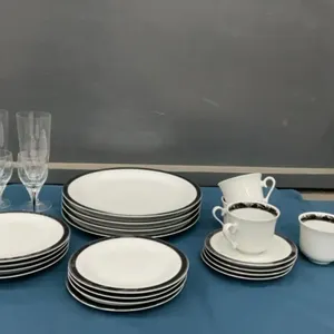 “MIDNIGHT LACE” CHINA DISH SET - (4) PLACE SETTING AND (6) WINE GLASSES
