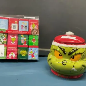 GRINCH COOKIE JAR & EMPTY TINS