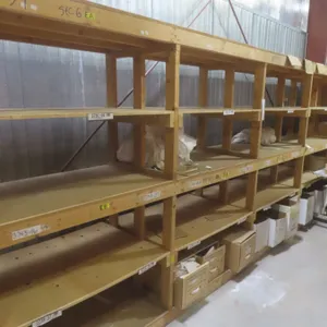 Wood Shelving 7 ft H × 28" D × 19 ft.  Product Not Included