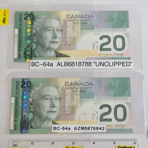 Canada $20 Bills 2004 (2): - Jenkins/Dodge #AMZ0876842 - Jenkins/Dodge #ALB6818788 (Consignor Tag: "