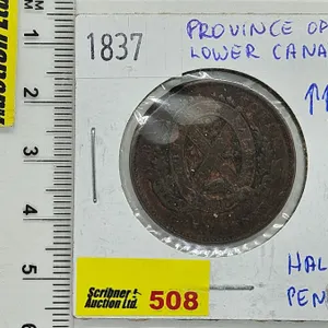 Lower Canada 1837 Half Penny Bank Token : Province du bas Canada Un Sou
