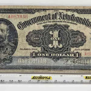 Government of Newfoundland $1 Bill : Treasury Note of 1920 : Renouf/Brownrigg #A083946 (Note: Hole P