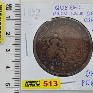 Province du Canada 1852 One Penny Quebec Bank Token : Deux Sous