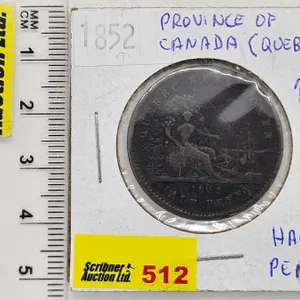 Province of Canada 1852 Half Penny Quebec Bank Token : Un Sou