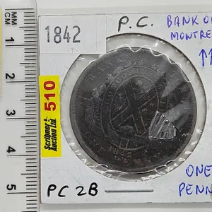 Province of Canada 1842 One Penny Bank Token : Bank of Montreal