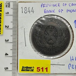 Province of Canada 1844 Half Penny Bank Token : Bank of Montreal
