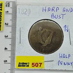 Lower Canada 1820 Half Penny : Bust & Harp