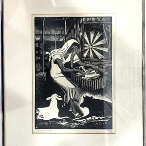 ALBERT HUIE MOTHER AND CHILD WOODCUT
