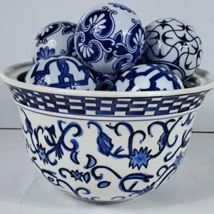 Cobalt Pattern Bowl & Porcelain Carpet Balls
