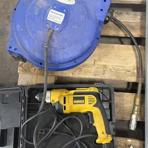 Hose Reel and Dewalt 3/8” VSR Drill