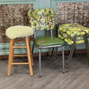 Vintage Green Chair with 3 Matching Stools and