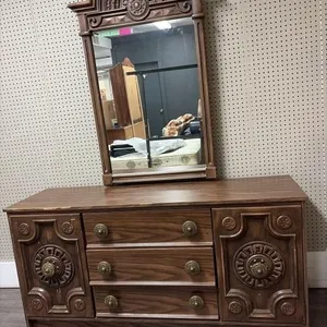 Vintage Wooden Dresser with Mirror - 60x18x30