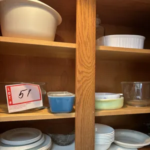 Items in cupboard, Corelle dishes and other miscellaneous dishes