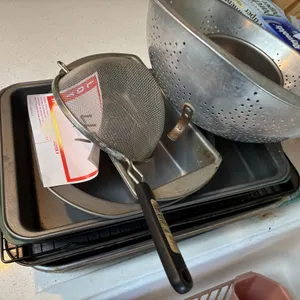 Metal pans, collander, sieve