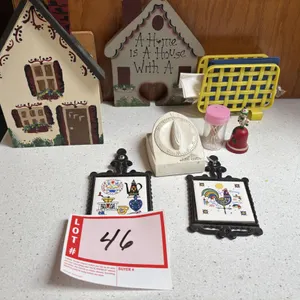 Trivets, Kleenex holder, timer and knickknacks