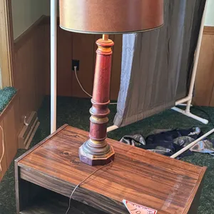 Rolling cart and table lamp, 28 x 16 x 25”