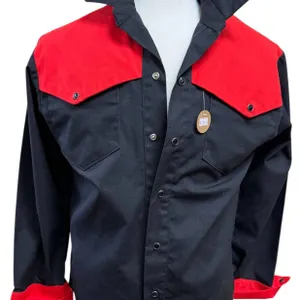 Western-Style Black and Red Snap Button Shirt with Long Sleeves